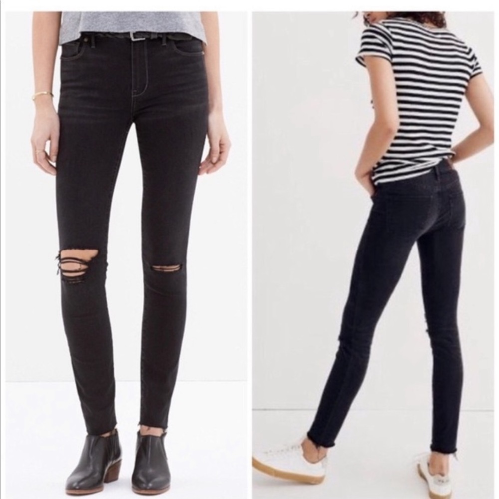 Madewell | 9" High-Rise Skinny Distressed Raw Hem Black Jeans Size 26